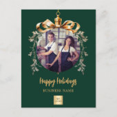 クリスマスグリーン金ゴールドボーブルのビジネス写真ロゴ シーズンポストカード (正面)