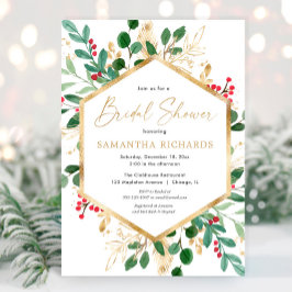 クリスマスグリーン金ゴールドレッドホリーブライダルシャワー 招待状