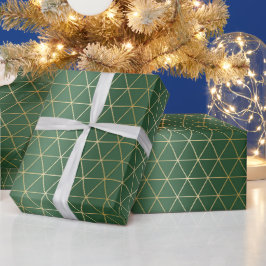 クリスマスグリーン金ゴールド三角形ジオメトリック ラッピングペーパー