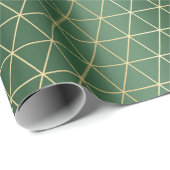 クリスマスグリーン金ゴールド三角形ジオメトリック ラッピングペーパー (ロールコーナー)