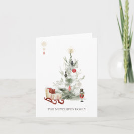 クリスマスグリーン金ゴールド雪片くるみ割り ノートカード