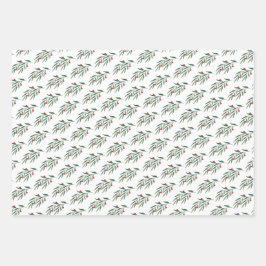 クリスマスグリーン離れリーズ&ベリー ラッピングペーパーシート