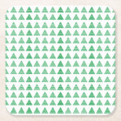 クリスマスグリーン雪の結晶が木々、白 スクエアペーパーコースター (正面)
