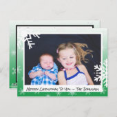 クリスマスグリーン雪片ファミリーフォトカード ポストカード (正面/裏面)