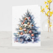 クリスマスグリーン飾ツリーイラストレーション カード (黄色い花)