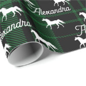 クリスマスグリーン馬乗パーソナライズされた馬 ラッピングペーパー (ロールコーナー)