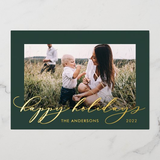 クリスマスグリーン1フォトボタニカルスクリプト 箔シーズンカード (正面)