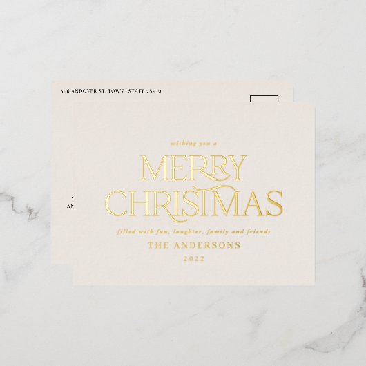 クリスマスグリーン エレガント ミニマル モダン タイポグラフィ 箔シーズンポストカード (正面/裏面)