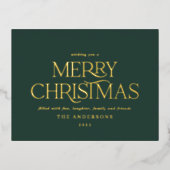 クリスマスグリーン エレガント ミニマル モダン タイポグラフィ 箔シーズンポストカード (正面)