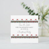 クリスマスグリーン ガーランド レッド ロウズ ゴールド アクセント 招待状 (スタンド正面)