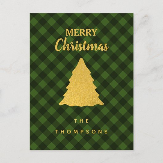 クリスマスグリーン&ブラックバッファロープレイドクリスマスツリー シーズンポストカード (正面)