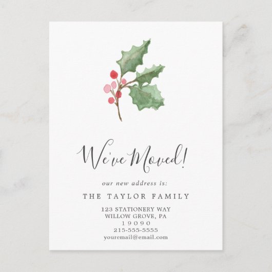 クリスマスグリーン&ベリー引っ越しました移動 案内ポストカード (正面)