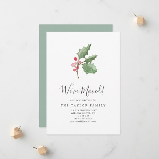 クリスマスグリーン&ベリー引っ越しました移動 案内状 (正面/裏面インサイチュ)
