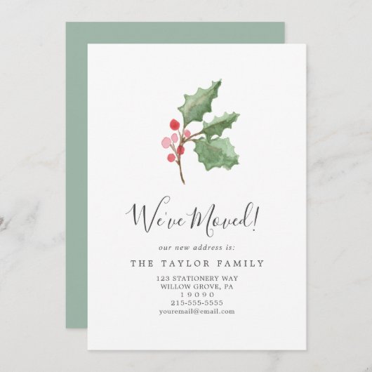 クリスマスグリーン&ベリー引っ越しました移動 案内状 (正面/裏面)