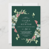 クリスマスグリーン&ベリー |グリーンカジュアル結婚ズ 招待状 (正面)
