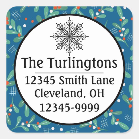 クリスマスグリーン（ホリーベリー付きブルーレッドホワイト） スクエアシール (正面)