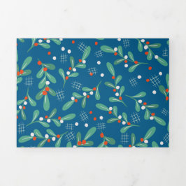 クリスマスグリーン（ホリーベリー付きブルーレッドホワイト） 三つ折りクリスマスカード