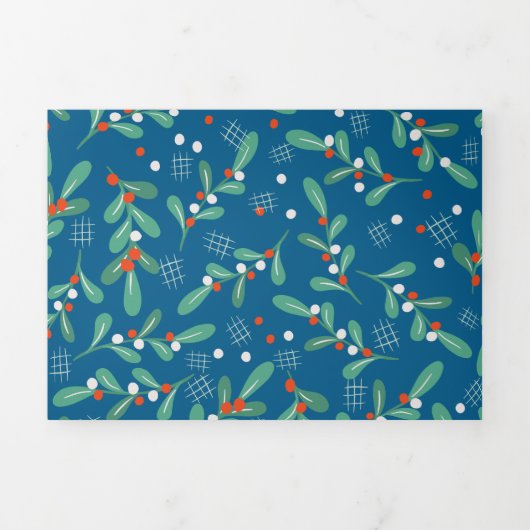 クリスマスグリーン(ホリーベリー付きブルーレッドホワイト) 三つ折りクリスマスカード (カバー)