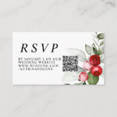 クリスマスグリーン&レッドベリー結婚ズのQR RSVP エンクロージャーカード (正面)
