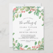 クリスマスグリーン&レッドベリ結婚ー 招待状 (正面)