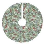 クリスマスグリーン、松のコーン&ベリーの水色 フェイクリネンツリースカート (正面)