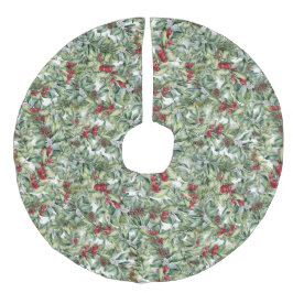 クリスマスグリーン、松のコーン&ベリーの水色 フェイクリネンツリースカート