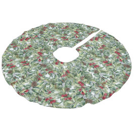 クリスマスグリーン、松のコーン&ベリーの水色 フェイクリネンツリースカート