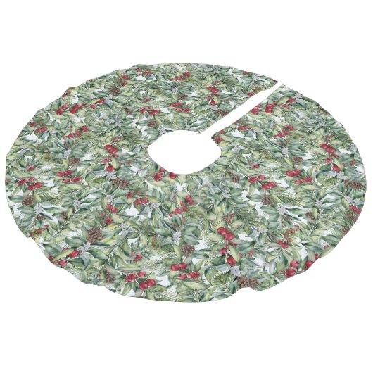 クリスマスグリーン、松のコーン&ベリーの水色 フェイクリネンツリースカート (アングル)