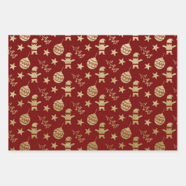 クリスマスグリーン&金ゴールドホリデーツリーオーナメント ラッピングペーパーシート