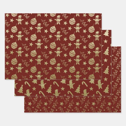 クリスマスグリーン&金ゴールドホリデーツリーオーナメント ラッピングペーパーシート (セット)