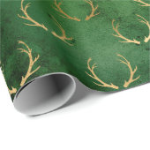 クリスマスグリーン/金ゴールド〔雄ジカの〕枝角パターン ラッピングペーパー (ロールコーナー)