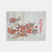 クリスマスグレイ冬の森の動物の鹿の名前 フリースブランケット (正面(横))