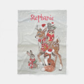 クリスマスグレイ冬の森の動物の鹿の名前 フリースブランケット (正面)