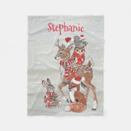 クリスマスグレイ冬の森の動物の鹿の名前 フリースブランケット
