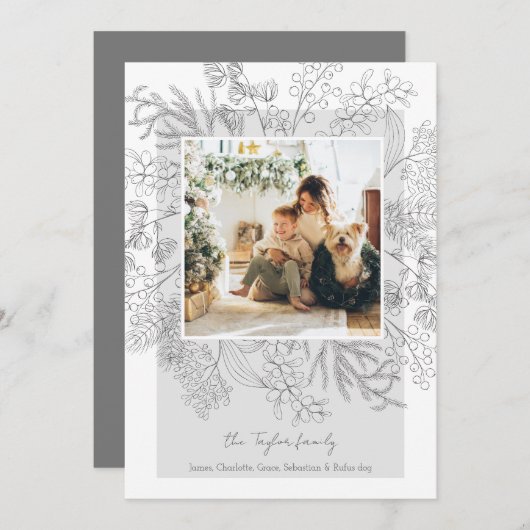 クリスマスグレーの冬の葉のフォトフレーム シーズンカード (正面/裏面)