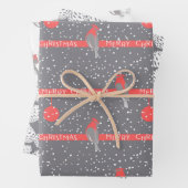 クリスマスグレーの白い赤い鳥の松 ラッピングペーパーシート (インサイチュ)
