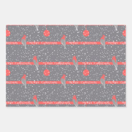クリスマスグレーの白い赤い鳥の松 ラッピングペーパーシート