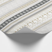 クリスマスグレーの黒いスノーフレークのトナカイストライプー ラッピングペーパー (角)