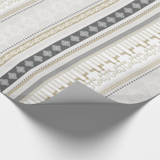 クリスマスグレーの黒いスノーフレークのトナカイストライプー ラッピングペーパー (角)