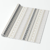 クリスマスグレーの黒いスノーフレークのトナカイストライプー ラッピングペーパー (アンロールド)