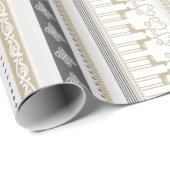 クリスマスグレーの黒いスノーフレークのトナカイストライプー ラッピングペーパー (ロールコーナー)