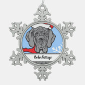 クリスマスグレートダン顔 スノーフレークピューターオーナメント (正面)