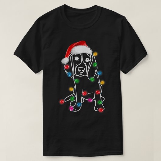クリスマスグレートダーネドッグクリスマスライトサンタハットおもしろい Tシャツ (デザイン正面)