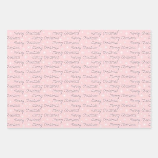 クリスマスグレーホワイトピンクシンプルシルバーエレガント ラッピングペーパーシート (正面)