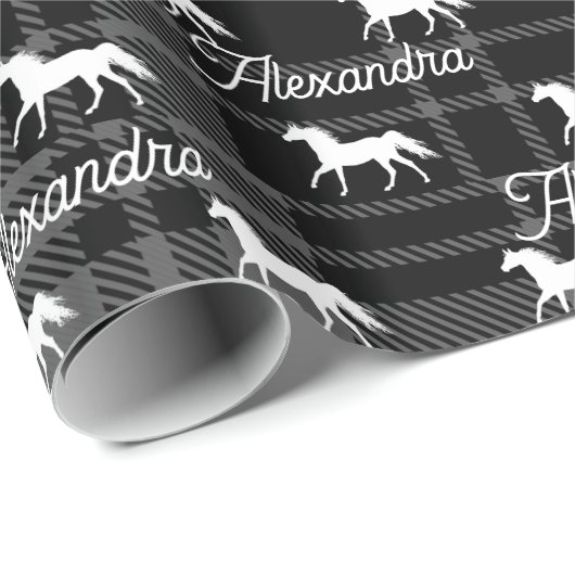 クリスマスグレー馬乗パーソナライズされた馬 ラッピングペーパー (ロールコーナー)