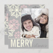 クリスマスグレー&ピンクスノーホリデーカード シーズンカード (正面/裏面)