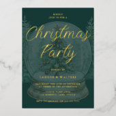 クリスマスグローブエメラルドグリーン&金ゴールドクリスマスパーティー 箔招待状 (正面)