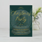 クリスマスグローブエメラルドグリーン&金ゴールドクリスマスパーティー 箔招待状 (立ち正面)