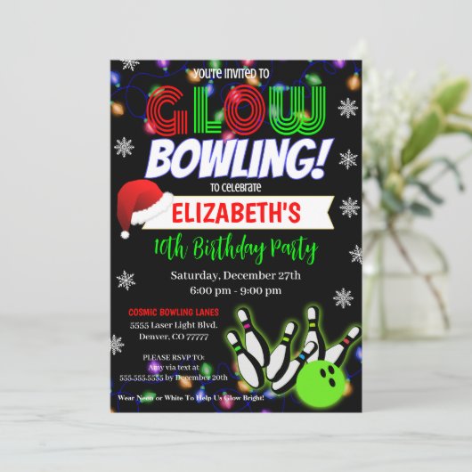 クリスマスグローボーリングパーティの招待状 招待状 (スタンド正面)