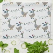 クリスマスグースオンホワイト キッチンタオル (折り畳み)